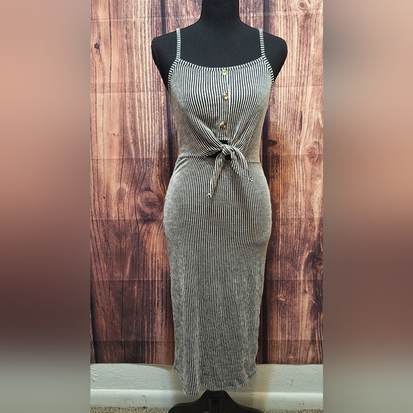 Caution To The Wind Dresses & Skirts - Caution To The Wind Black and White Striped Midi Dress